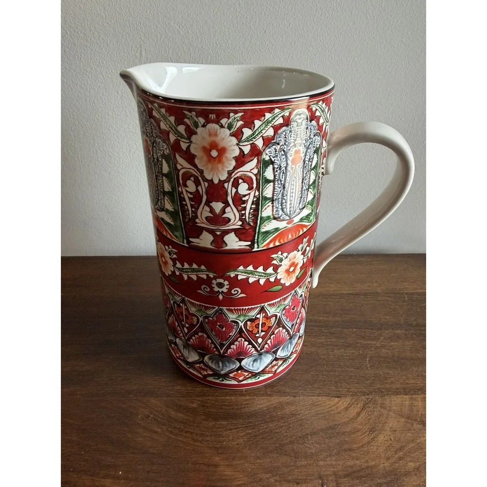 RETIRED POTTERY BARN RED BOHO MEZZE Water Pitcher  32oz Stoneware